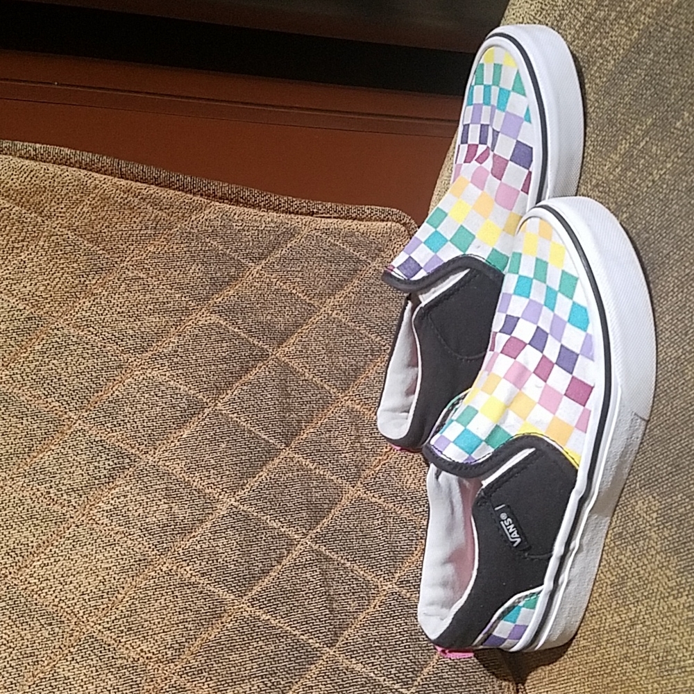 Vans Classic Slip-On Rainbow Checkerboard Sneakers Flats Shoes Multicolor